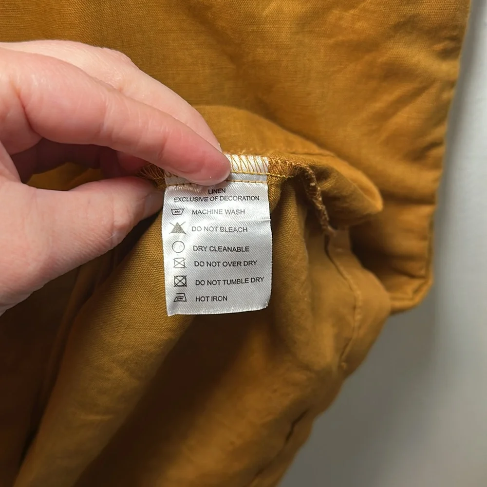 Field Women’s Mustard Sleeveless Tiered 100% Linen Pocket Dress Sz L